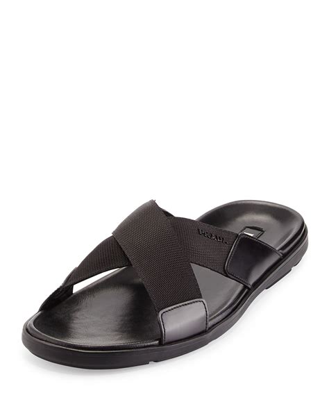 prada calzature uomo runway men leather crisscross sandals|prada sandals.